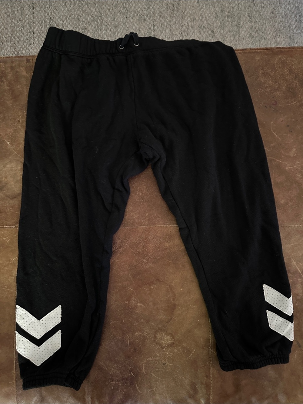 Pam & Gela Black Cropped Jogger Pants with White Chevron Accents